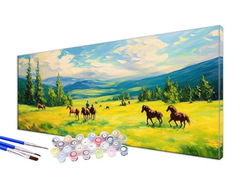 Malen Nach Zahlen Tier Malen Nach Zahlen Erwachsene Groß XXL 70x140cm, DIY Handgemalt Ölgemälde Bastelset Kit für Anfänger mit 3 Feinen Pinseln und Acrylfarbe, Zimmer Deko, Ohne Rahmen, Pferd JC-688 von Jinycoon