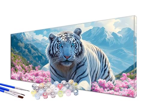 Malen Nach Zahlen Tiger Malen Nach Zahlen Erwachsene Groß XXL 20x40cm,DIY Handgemalt Ölgemälde Bastelset Kit für Anfänger mit 3 Feinen Pinseln und Acrylfarbe,Zimmer Deko,Ohne Rahmen,Landschaft JC-618 von Jinycoon