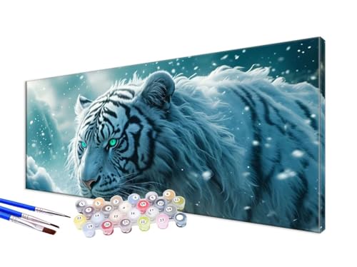 Malen Nach Zahlen Tiger Malen Nach Zahlen Erwachsene Groß XXL 20x40cm,DIY Handgemalt Ölgemälde Bastelset Kit für Anfänger mit 3 Feinen Pinseln und Acrylfarbe,Zimmer Deko,Ohne Rahmen,Landschaft JC-650 von Jinycoon