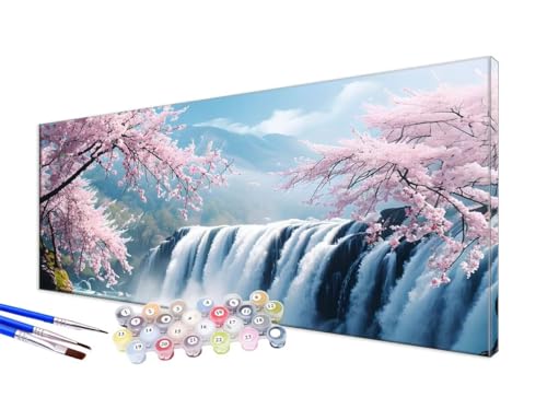 Malen Nach Zahlen Wasserfall Malen Nach Zahlen Erwachsene XXL 100x220cm,DIY Handgemalt Ölgemälde Bastelset Kit für Anfänger mit 3 Feinen Pinseln und Acrylfarbe,Zimmer Deko,Ohne Rahmen,See (1) JC-654 von Jinycoon