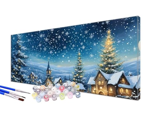 Malen Nach Zahlen Weihnachten Malen Nach Zahlen Erwachsene Groß XXL 20x40cm,DIY Handgemalt Ölgemälde Bastelset Kit mit 3 Feinen Pinseln und Acrylfarbe,Zimmer Deko,Ohne Rahmen,Sternenhimmel JC-616 von Jinycoon