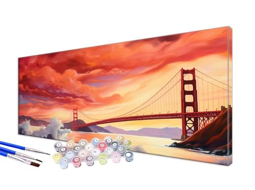 Malen Nach Zahlen Wellen Malen Nach Zahlen Erwachsene XXL 50x100cm,DIY Handgemalt Ölgemälde Bastelset Kit für Anfänger mit 3 Feinen Pinseln und Acrylfarbe,Zimmer Deko,Ohne Rahmen,Brooklyn Bridge JC-4 von Jinycoon