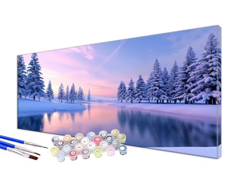 Malen Nach Zahlen Winter Malen Nach Zahlen Erwachsene Groß XXL 50x100cm,DIY Handgemalt Ölgemälde Bastelset Kit für Anfänger mit 3 Feinen Pinseln und Acrylfarbe,Zimmer Deko,Ohne Rahmen,Schneeszene JC-6 von Jinycoon