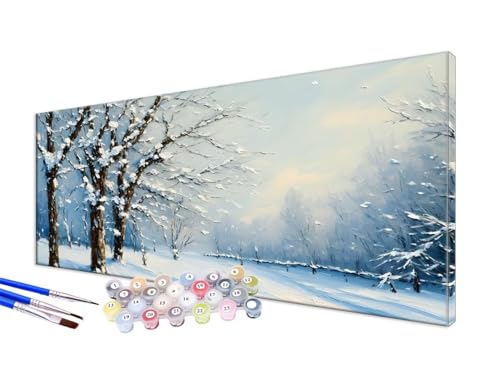 Malen Nach Zahlen Winter Malen Nach Zahlen Erwachsene Groß XXL 50x100cm,DIY Handgemalt Ölgemälde Bastelset Kit mit 3 Feinen Pinseln und Acrylfarbe,Zimmer Deko,Ohne Rahmen,Schneelandschaft (1) JC-700 von Jinycoon