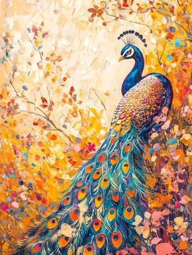 DIY 5D Diamond Painting Erwachsene/Kinder, Bunter Pfau Diamant Painting Kits Bilder Diamant Malerei Set mit Zubehör Kristall Strass Stickerei Kreuzstich Basteln Arts für Geschenk Home Round 80x120cm von Jiorn