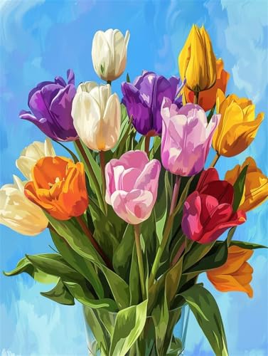 DIY 5D Diamond Painting Erwachsene/Kinder, Farbe Tulpen Diamant Painting Kits Bilder Diamant Malerei Set mit Zubehör Kristall Strass Stickerei Kreuzstich Basteln Arts für Geschenk Home Round 80x120cm von Jiorn