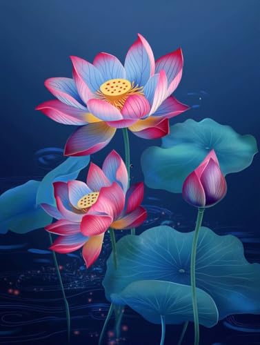 DIY 5D Diamond Painting Erwachsene/Kinder, Schöner Lotus Diamant Painting Kits Bilder Diamant Malerei Set mit Zubehör Kristall Strass Stickerei Kreuzstich Basteln Arts für Geschenk Home 80x120cm von Jiorn