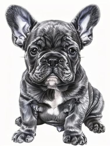 DIY 5D Diamond Painting Erwachsene,Schwarze Französische Bulldogge Diamant Painting Kit Bilder Diamant Malerei Set mit Zubehör Kristall Strass Stickerei Kreuzstich Basteln für Geschenk Home 30x40cm von Jiorn