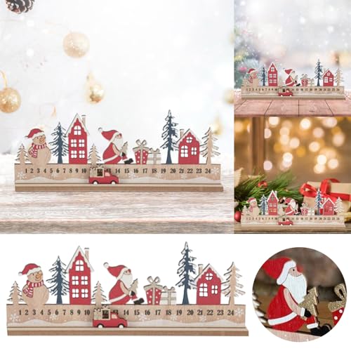 Weihnachten Neuer Ferien-Adventskalender Adventskalender Weihnachtsszene Advents-Countdown-Schieberegler Holz Weihnachts-Countdown-Adventskalender Kinder-Adventskalender (Red, 40X14.5cm) von Jipersuo