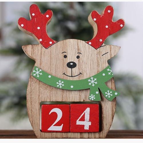 Weihnachtskalender Countdown Adventskalender Holz Hirsch Ornament für Weihnachten Home Dekoration Weihnachtsdekoration (C, 16.00) von Jipersuo