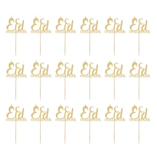 Eid Mubaraks Kuchendekorationen für Muslime, Festival, Cupcake-Topper, goldfarben, glitzernd, für Partys und Veranstaltungen, 18 Stück Eid Mubaraks Kuchendekorationen für Muslime, Festival, Cupcake-Topper, goldfarben, glitzernd, für Partys und Veranstaltungen, 18 Stück von Jiqoe