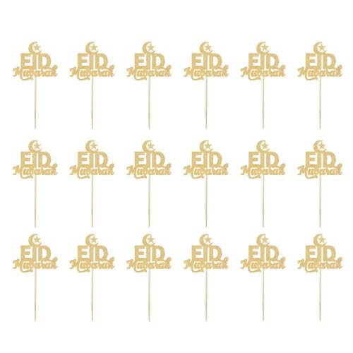 Eid Mubaraks Kuchendekorationen für Muslime, Festival, Cupcake-Topper, goldfarben, glitzernd, für Partys und Veranstaltungen, 18 Stück Eid Mubaraks Kuchendekorationen für Muslime, Festival, Cupcake-Topper, goldfarben, glitzernd, für Partys und Veranstaltungen, 18 Stück von Jiqoe