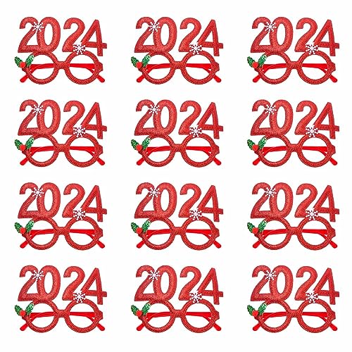 Jiqoe Weihnachtsbrillenrahmen 2024 Neujahr Brillen Glitzer Silvester Party Brille Klasse 2024 Abschlussfoto von Jiqoe