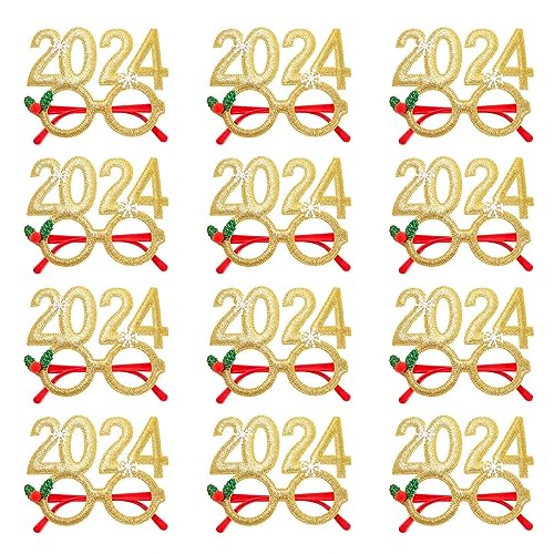Jiqoe Weihnachtsbrillenrahmen 2024 Neujahr Brillen Glitzer Silvester Party Brille Klasse 2024 Abschlussfoto von Jiqoe