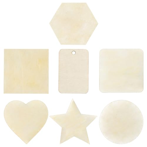 Pack of 75 Unfinished Holzplatte Plates zum Basteln, Jisrcha Holzscheiben in verschiedenen Formen, Natural Holzscheiben streudeko holz Unpainted for DIY Crafts, Weihnachtsgeschenke von Jisrcha