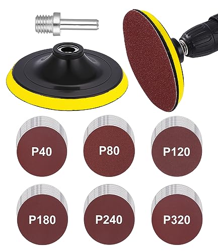 Jissta Schleifscheiben Pad Kit Schleifteller 125mm Klett,72 Piece Sanding Discs Pad mit M14 Schleifpad und Schaft,Körnung 12x 40.80.120.180.240.320 für Winkelschleifer Bohrschleifer von Jissta