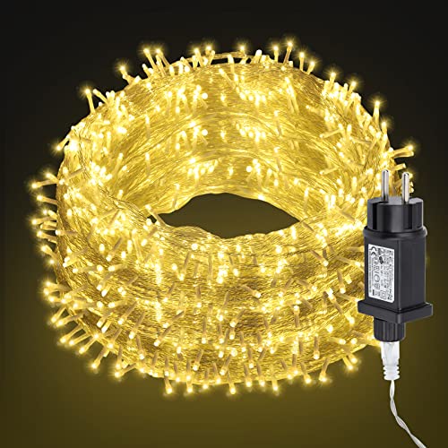 Jiubiaz LED Lichterkette Außen, 30m 300LEDs Lichterkette mit 8 Modi, Speicherfunktion, IP44 Wasserdicht Lichterkette für Innen und Außen Weihnachtsbeleuchtung, Warmweiß von Jiubiaz