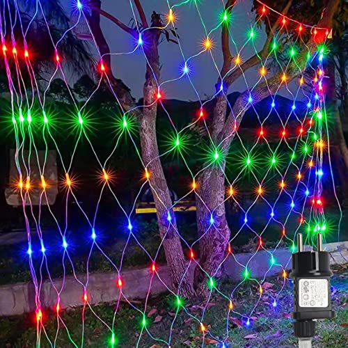 Jiubiaz LED Lichternetz 200LED Lichtervorhang Lichterkette Außen 2x2m Bunt Weihnachtsbeleuchtung mit 8 Modi und Speicherfunktion Wasserdicht für Büsche Garten Weihnachtsbaum Zimmer Balkon von Jiubiaz