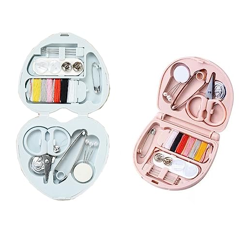 2 pieces Nähset reiseset mini nähset unterwegs anfänger notfall mit nähset tasche DIY-premium-nähzubehör zuhause erwachsene sewing kit (Blau Rot) von Jiujiutu