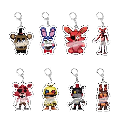 Jiumaocleu 8PCS FNAF Keychain Five Nights Game Keyring Schoolbag Pendant Hanging Ornament, Security Breach Figure Acrylic Key Chain Accessories for Fans, Typ 2, 5 cm von Jiumaocleu