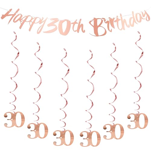 30. Geburtstag Party Hängende Wirbel Luftschlangen 30 Geburtstag Party Dekorationen Mädchen Rose Gold Geburtstag Decke Decors Glänzende Folie Wirbel zum 30. für Frauen Geburtstag Jubiläum Party Feier von Jiusely