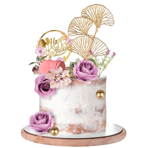 Blumen Cake Toppers Floral Cake Decoration Boho Cake Topper Dekoration mit Happy Birthday Cake Topper Cake Balls Getrocknete Blume Kuchen Dekorationen für Baby Shower Hochzeit Braut Geburtstag Party von Jiusely