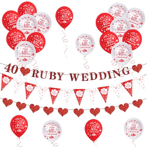 Jiusely Glitzernde Banner zum 40. Hochzeitstag, 40. Hochzeitstag, Wimpelkette und Luftballons zum 40. Hochzeitstag, Partyzubehör von Jiusely