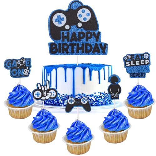 Party-Kuchenaufsätze, Videospiel, Cupcake-Topper, Picks, blau, schwarz, Gaming-Thema, Geburtstagsdekoration, Geburtstagsparty-Zubehör, Dekorationen für Kindergeburtstag, Party, Cupcake-Dekorationen, 6 von Jiusely