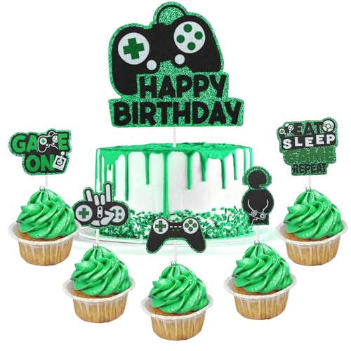 Party-Kuchenaufsätze, Videospiel, Cupcake-Topper, Picks, grün-schwarz, Gaming-Themen-Geburtstagsdekorationen, Geburtstagsparty-Zubehör, Dekorationen für Kindergeburtstag, Party, Cupcake-Dekorationen, von Jiusely