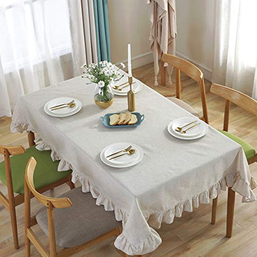 Jjoer Table Cloth Rechteckig Tischtuch Waschbare Tischdecke Leinen ReinweißE RüSche Tischdecke Quadratisch for Tisch Dekoration Esszimmer 140X140,beige von Jjoer