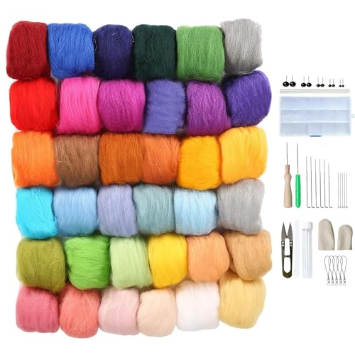 Jlnmmn Filzwolle 36 Farben je 3 Gramm, Nadelfilz Set, Filzwolle Filz Starterset, Nadelfilz Starter Kit, Wolle Zum Filzen, für Hand Spinning DIY Craft Projekte Anfänger mit Aufbewahrungsbox von Jlnmmn