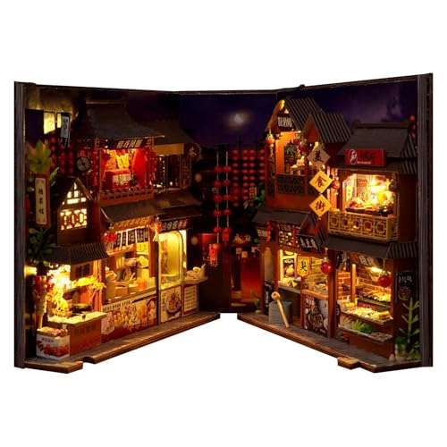 -Bücherecke – -Bücherregal-Einsatz, Deko-Gasse, Miniatur-Puppenhaus-Buchstütze | Künstlerisches Holzpuzzle-Set im chinesischen Stil mit LED-Licht, dekorativer Buchecken-Einsatz für Wohnzimmer, Ar von Jlobnyiun