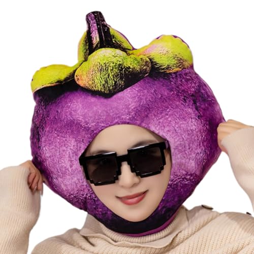 Jlobnyiun Obsthutkostüm, Plüschfruchthut - Neuheit Mangosteen Kopfbedeckung,Lustige Neuheit Ausgestopfte Obstkopfbedeckung, Foto -Requisiten Cosplay -Accessoires von Jlobnyiun