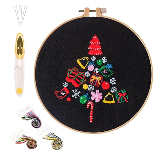 Jlobnyiun Weihnachts-Stickset, Weihnachts-Handstickset - Stickset Weihnachten mit Anleitung,Handgefertigtes Materialpaket-Set mit gestempeltem Stickmuster für Anfänger, Erwachsene, Kinder von Jlobnyiun