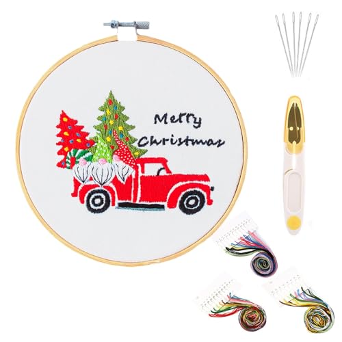 Jlobnyiun Weihnachtsstickset für Anfänger, Weihnachtsstickset | Stickset Ornamente Weihnachten,Handgefertigtes Materialpaket-Set mit gestempeltem Stickmuster für Anfänger, Erwachsene, Kinder von Jlobnyiun