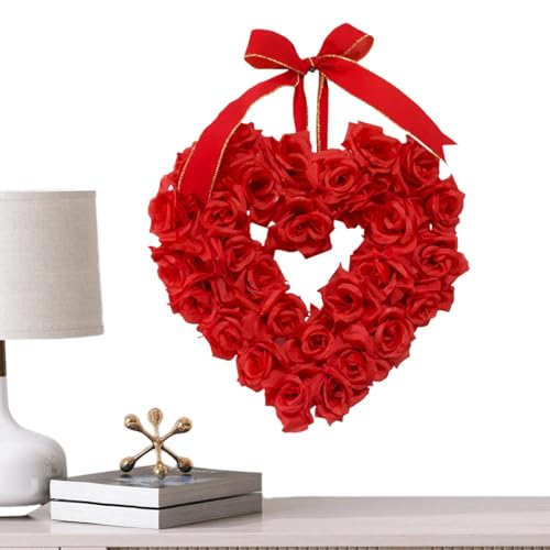 Künstlicher Blumenkranz, Blumengirlande, Hängedeko zum Valentinstag - Schöner 40 cm roter Blumenkranz mit Fliege, Heimdekoration für Eingangsbereich, ch von Jlobnyiun