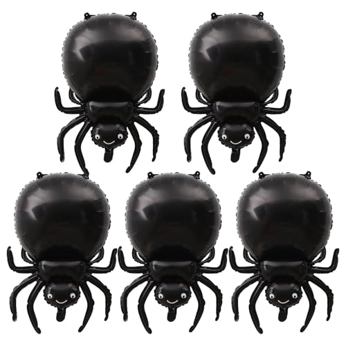 Spinnen-Luftballons, Partyzubehör, Spinnen-Folienballons, 5 Stück schwarze Spinnen-Folienballons, Black Spider Decors – Tierballons für festliche Atmosphäre für Halloween-Dekoration, Todestag, Neujahr von Jlobnyiun