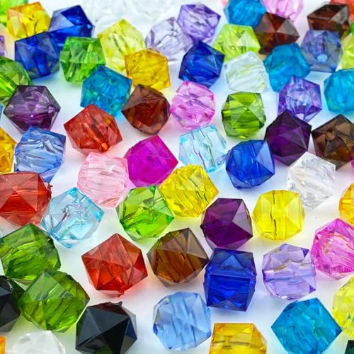 Jmassyang 100 Stück 12 mm Acryl facettierte Würfelform, bunt, quadratisch mit Loch, lose Abstandshalter aus Kunststoff für DIY-Windspiele, Sonnenfänger, Halsketten, Armbänder, Ohrringe, von Jmassyang