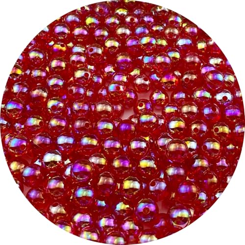 Jmassyang Glänzende Acrylperlen, rund, AB-Farbe, Abstandshalter, Kunststoffperlen, Bastelperlen für selbstgemachte Halsketten, Armbänder, Ohrringe, Schmuckherstellung, 200 Stück (Rot AB) von Jmassyang