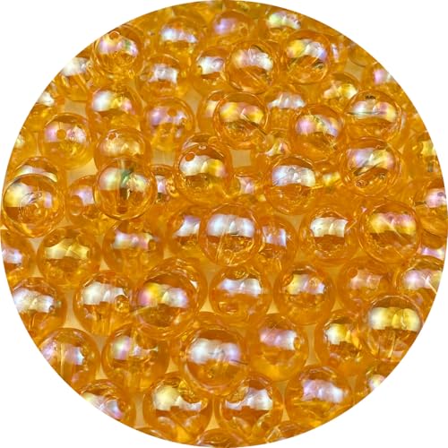 Jmassyang Runde Acrylperlen, 12 mm, glänzend, AB-Farbe, Abstandshalter, Kunststoffperlen, Bastelperlen für selbstgemachte Halsketten, Armbänder, Ohrringe, Schmuckherstellung (Orange AB) von Jmassyang