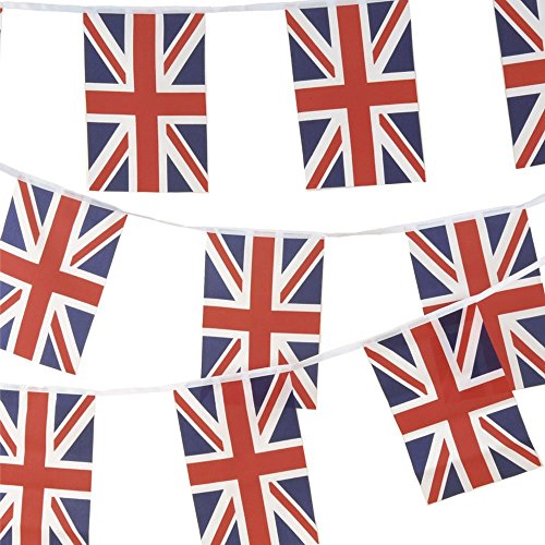 Stoff-Wimpelkette Union Jack, 10 m, 30 Flaggen, 100% Stoff von JnDee