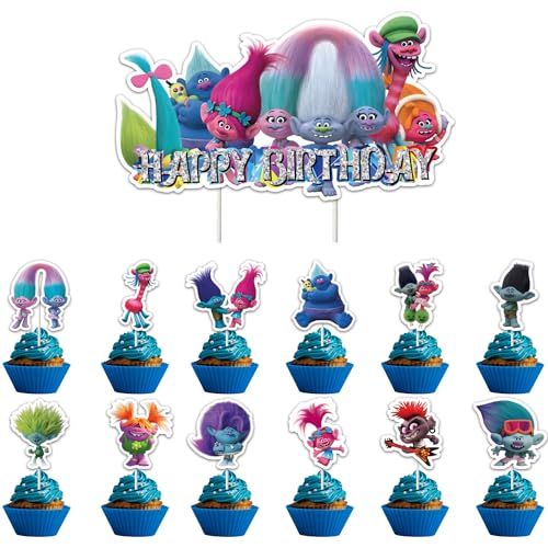 Muffin Deko Trolle Tortendeko 49 Stück Kuchen Deko Elf Cake Topper Cupcake Topper für Kinder, Mädchen, Jungen Geburtstagskuchendekoration von JoUbi