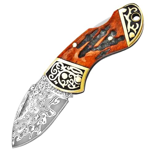 Joa Kleine handliches werkzeug muster stahl messer scharf rutschfest Knochen Survival Tragbare Camping outdoor messer edc Jagdmesser klappmesser taschenmesser damast neck knife messer damaszener von Joa