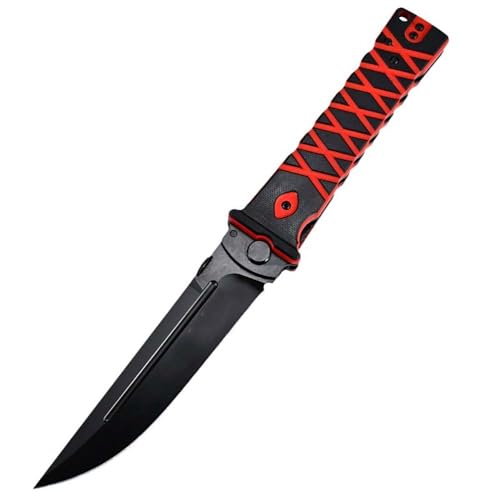 Joa Kleine handliches werkzeug stahl messer rutschfest Survival Tragbare Camping outdoor messer neck knife edc Jagdmesser lang taschenmesser slim klappmesser tanto einhandmesser groß rot schwarz von Joa