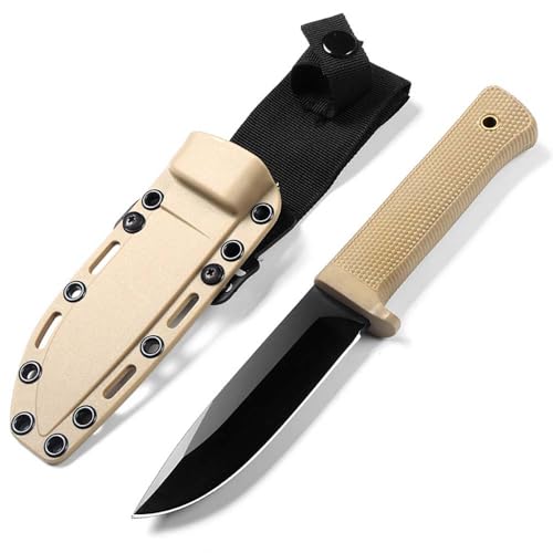 Joa Kleines handliches werkzeug stahl messer scharf rutschfest edc Survival Tragbare Camping outdoor messer gegen Jagdmesser Neck knife feststehendes messer tanto Gelb gürtelmesser/Scheide von Joa