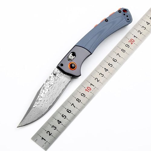 Joa Taschenmesser Klappmesser Damast aus Stahl Damaszener Damaskus Faltbar Outdoor edc messer Survival Jagdmesser Scharfes Einhandmesser mit Knopfdruck Axis lock & clip, Blau G10, Geschenk für männer von Joa