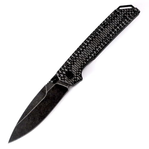 Joa Titan Klappmesser, Premium Taschenmesser, Tanto, D2 Stahl Klinge, Kohlefaser Griff, Outdoor EDC Messer, Survival Jagdmesser Einhandmesser, Schwarz, Carbon von Joa