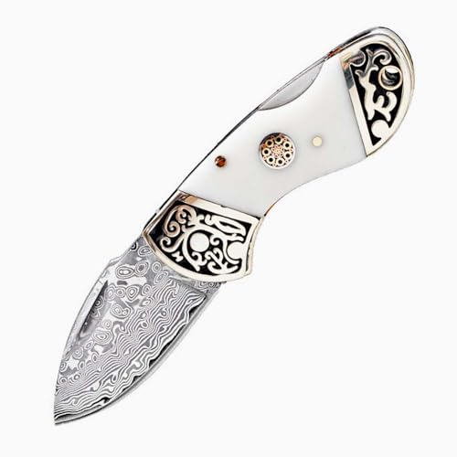 Joa klein klappmesser damast camping wandern taschenmesser damaskus tanto edc damaststahl messer Knochen faltbar klein outdoor messer survival Jagdmesser neck knife messer,geschenk für männer von Joa