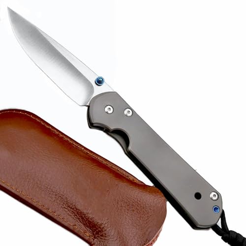 Klappmesser 8.3" Taschenmesser Hochwertig Aus Edelstahl D2 & TC4 Titan, Outdoor Survival Messer Camper Jagdmesser Eleganz Faltmesser Scharfes Einhandmesser, Slim EDC Messer mit Taschenclip, Holster von Joa