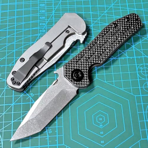 Klappmesser 8.5" Taschenmesser Robust Aus Stahl D2 & Kohlefaser, Prämie Outdoor Survival Messer Carbon Jagdmesser, Scharfe Einhandmesser, Edc Messer Tanto Mit Liner Lock, KeramikLager & Taschenclip von Joa